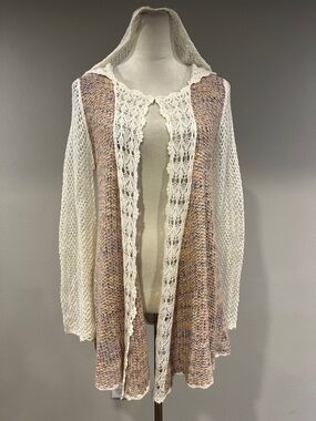 Hem & Thread Hooded Open Front Crochet-Trim Sweater Cardigan size medium